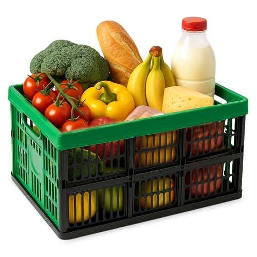 CHEFZOCO Caja Plegable con Asas, Caja plástico para Camping, Organizador para almacenaje, 48 cm Largo x 35 cm Ancho x 23 cm Alto, Capacidad 32 litros, Con asas laterales, Carga máxima de 18 Kg