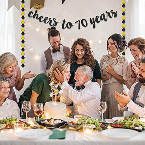 SEELOK Cheers to 70 Years Black Glitter Banner for 70th Birthday Ceremony Anniversary Party Supplies Decorations - Image 4