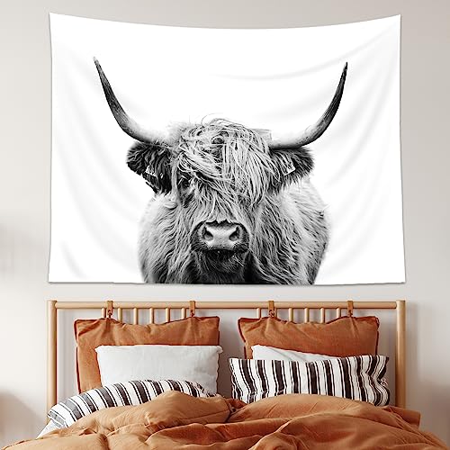 Ambzek Highland Cow Print Wall Art Tapestry 59Hx78W Inch Bull Western Room Decor Portrait Cattle Farmhouse Animal Wildlife Funny Cute Art Wall Hanging Bedroom Living Dorm Fabric #TOP4