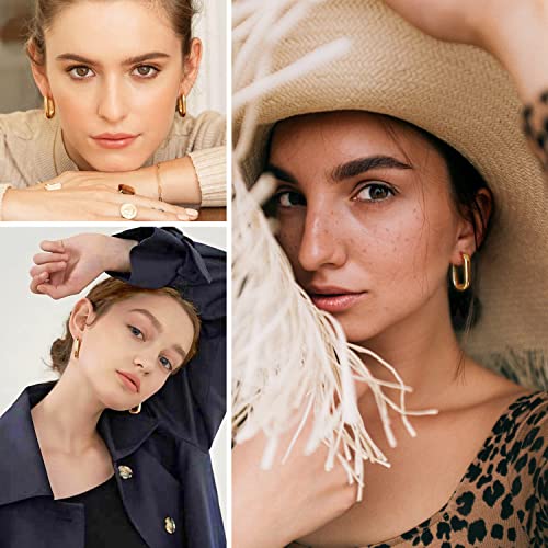 Awvialy Small Chunky Gold Hoop Earrings For Women,Dainty Gold Hoops Earrings 14K Gold Plated Minimalist Square Hoop Earrings Lightweigh Gold Rectangle Earrings Cute Chunky Earrings Trendy Gold Jewelry #TOP3