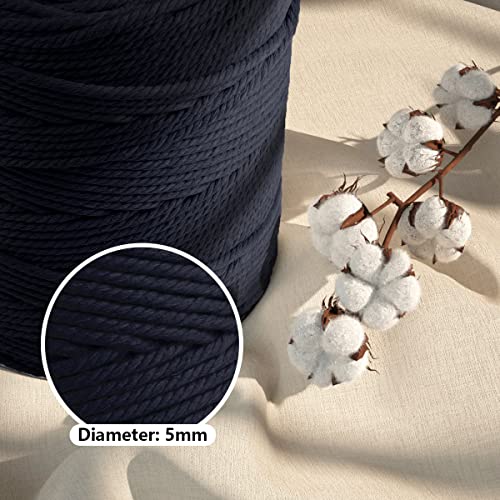 Image of ZUEXT Macrame Cord, Navy, 5mm x 328yds Cotton String Macrame Yarn | Natural Handmade, 4 Strands Twisted Cotton Rope, for Craft Wall Hanging Weaving Tapestry Dream Catchers Hanger DIY Gift, 300m