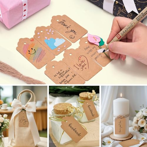 SallyFashion 100pcs Gift Tags with String Attached, 1.7 x 2.8 inch Kraft Paper Hang Tags for Clothes DIY Crafts Wedding Holiday (Brown)2