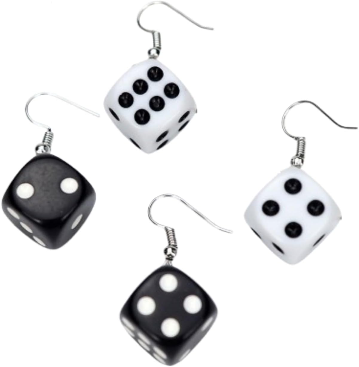 2 Pairs Dice Earring Contracted Sieve Disco Dancing Earrings Punk Resin Black White Cube Dice Casino Drop Earrings Funny Geometric 3D Dice Dangle Earrings for Women Party Jewelry