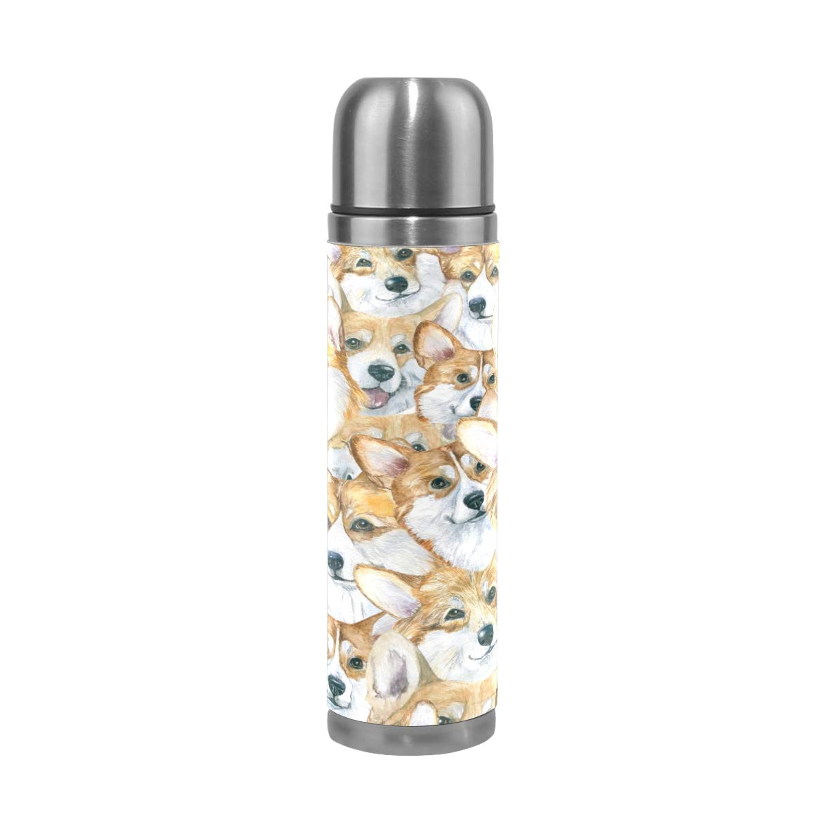 Taza de viaje aislada al vacío de acero inoxidable con doble pared a prueba de fugas, botella de agua con diseño de cachorro galés con estampado personalizado de perro de 500 ml