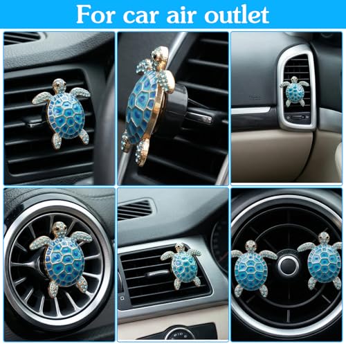 Image of Ouligay 2PCS Cute Sea Turtles Car Air Freshener Vent Clip, Sea Turtle Car Accessories, Blue Turtle Cars Vent Clips Rhinestone, Ocean Theme Interior Decoration for Women Girls