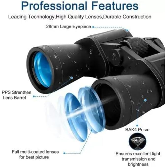 Image of 20x50 High Power Military Binoculars for Adults and Kids with Low Light Night Vision,Compact Waterproof Bird Watching Travel Hunting Stargazing BAK-4 Prism FMC Lens
