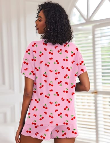 Image of Ekouaer Pajamas Set for Women Short Sleeve Lounge Set 2 Piece Loungewear PJs Soft Cute Lightweight Sleepwear