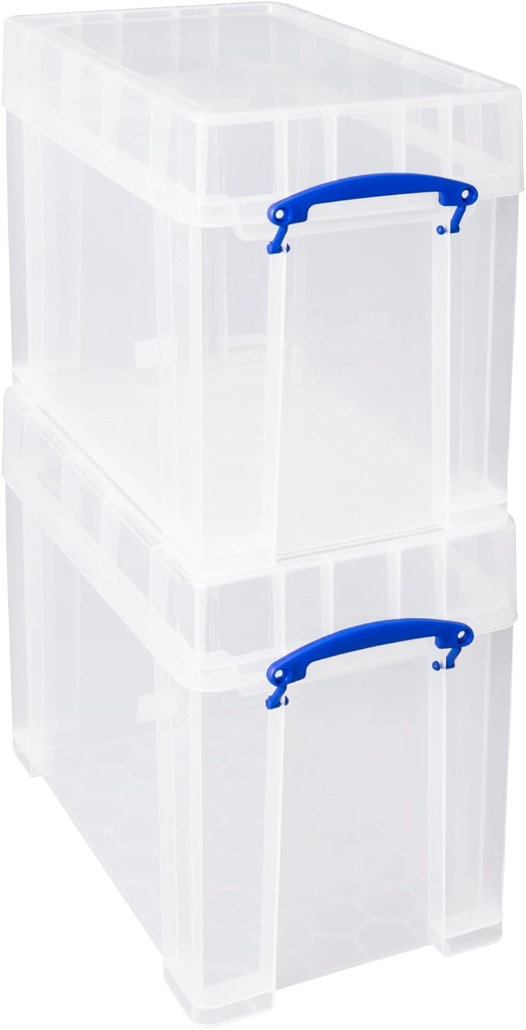 Really Useful Plastic Storage Box 19 Litre XL Lid CLEAR Pack of 2
