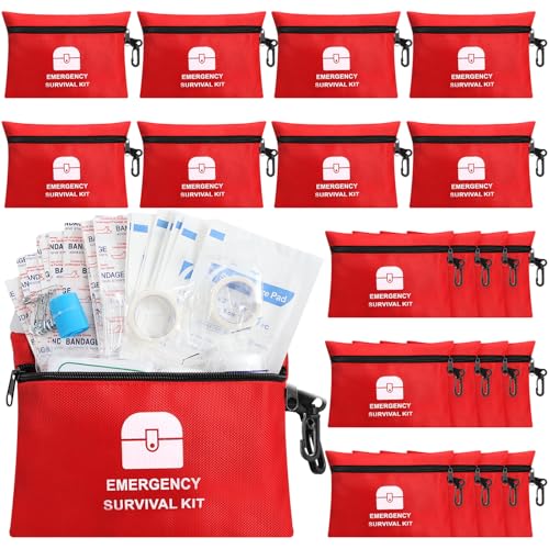 Geiserailie 6 Bags Small First Aid Kits Bulk, Travel Size Emergency Kit Individual Zipper Pouch Self Care Package Supplies for Homeless Travel Sports Hiking Forst Outdoor College Dorm Essentials