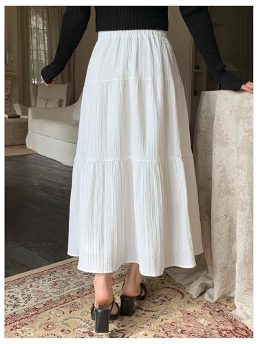 GORGLITTER Women's Flowy Ruffle Maxi Long Skirt Summer Elastic High Waist A Line Elegant Tiered Layer Boho Skirts3