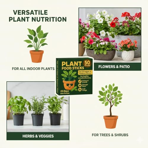 Image of Amazon Brand - Natural Fertilizer Sticks, Magic Stick Plant Food for Indoor & Outdoor Plants, Natural Fertilizer Home Garden Plants | Plant Growth Booster Healthy Plant Flower Food Stick | Pack of 50