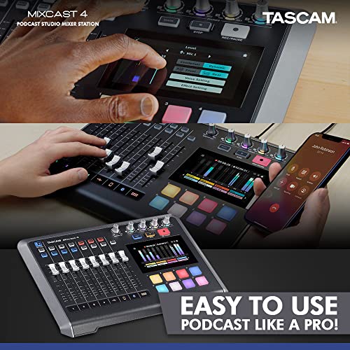Tascam Mixcast 4 Podcast Studio Mixer Station With Built-In Recorder/Usb Audio Interface, 8 Sound-Effect, Records 14 Tracks, Comes W/ Basic C Accessories Bundle #TOP4