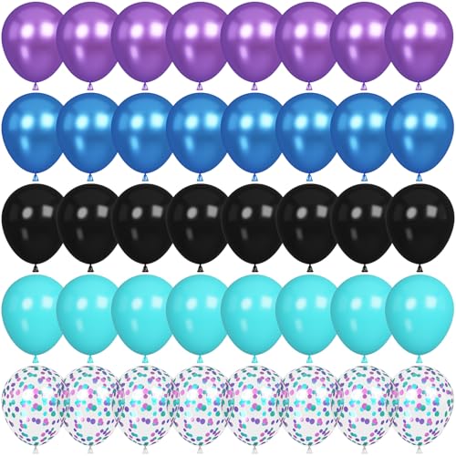 Image of 60 Pcs Black Purple Blue Balloons, Metallic Blue Purple Black Teal Confetti Latex Party Helium Balloons for Kids Boys Video Game Baby Shower Gaming Engagement Graduation Birthday Party Decorations