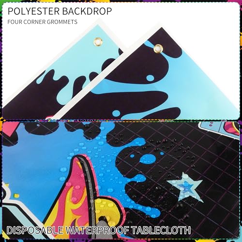 Image of Fayoo 90s Party Decorations 80s Disco Theme Birthday Party Supplies Kit | Includes Back to the 90's Backdrop, Tablecloth, Happy Birthday Banner, 90s Balloon Arch Kit, Cake Toppers