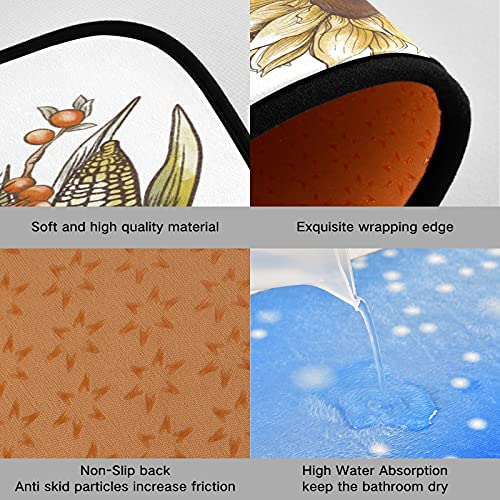 Krafig Happy Thanksgiving Turkey Sunflower Kitchen Rug Set Of 2, Washable Non-Slip Anti Fatigue Comfort Memory Foam Rubber Backing Rug For Kitchen Floor Living Room Bedroom Bathroom Laundry Room #TOP2