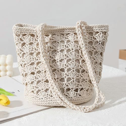 Cotton Rope Summer Beach HandBag Vacation Hand- Woven Shoulder Bucket Bag Chic Hollow-out Purses2