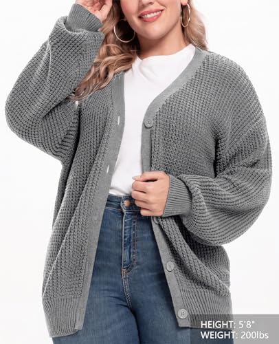 Image of QUALFORT Women's Oversized 100% Cotton Cardigan Sweater | Long Sleeve V Neck Button Down Open Front Knit Outerwear