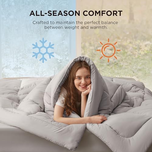 Image of Bedsure Comforter Duvet Insert - Quilted Comforters Queen Size, All Season Duvet, GentleSoft Down Alternative Bedding, with 8 Tabs, Gifts for Women /Men, Light Grey, Queen 88 x 88 Inches