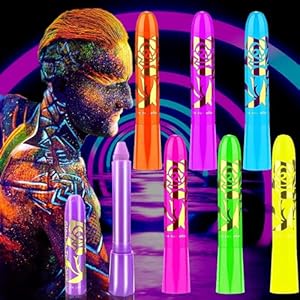 6 Colors Glow in The UV Black Light Face Paint Crayons Kit,Neon Face Body Paint Sticks,Non Toxic Fluorescent,Washable,for Halloween Masquerades Mardi Gras Makeup Markers