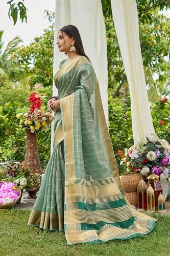 Image of SWORNOF Women's Pure Silk Saree With Blouse Piece