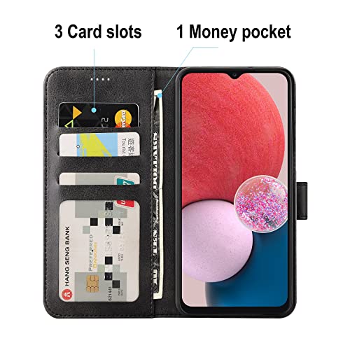 Cresee Compatible With Samsung Galaxy A13 Lte / A13 4G Case, Pu Leather Wallet Flip Cover [3 Card Slots 1 Money Pocket] [Magnetic Closure] [Stand Kickstand] Folio Phone Case For Galaxy A13 - Black #TOP2