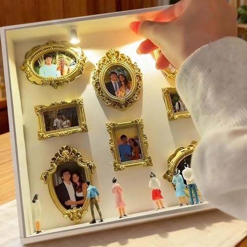 Mini Museum DIY, Kreatives Mini Figuren Menschen Museum mit Lichtern, Miniatur Bilderrahmen Silhouette Box, Shadow Box Frame Kit, Feiern Sie Ihre Einzigartigen Erinnerungen mit Stil (a)