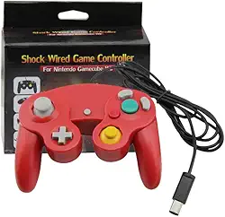 TechBrasil Controle Game Cube Vermelho para Wii/U Switch/PC com Vibração e Conexão USB