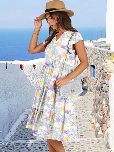 Image of ANRABESS Womens Summer Dress Ruffle Sleeve V Neck Midi Dresses Fashion Casual Fit Flowy Tiered Boho Beach Vacation Sundress
