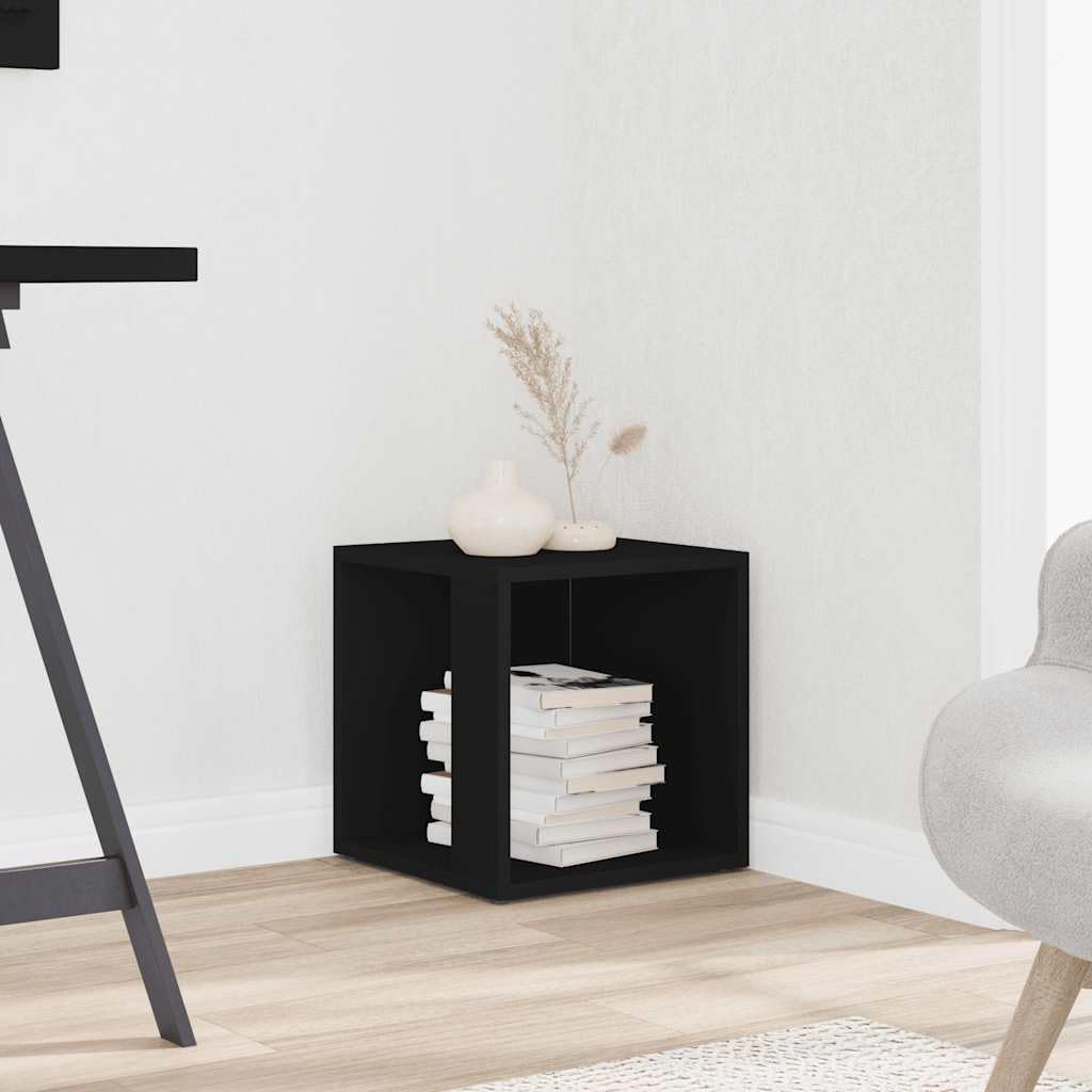 Mesa auxiliar negra multifuncional con armario y puerta de madera para almacenamiento