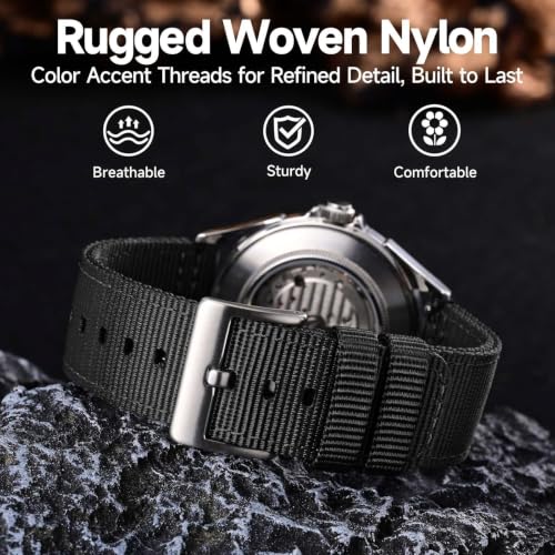 Image of WOCCI Nylon Watch Bands, Contrast Woven Design, Quick Release, Stainless Steel Buckle, Band Width 20mm 22mm 24mm 26mm