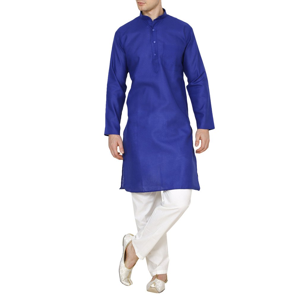 royal kurta Men's Deep Blue Linen Cotton Kurta Pyjama Set For Comfort Wear-picture-8