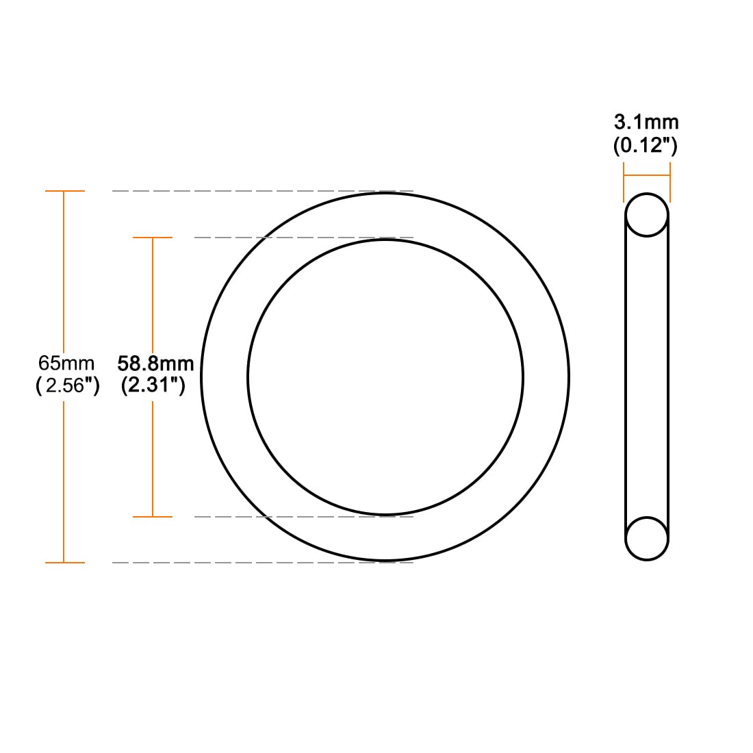 sourcingmap Nitrile Rubber O-Rings 65mm OD 58.8mm ID 3.1mm Width, Metric Sealing Gasket, Pack of 10, Black, 58.8mmx65mmx3.1mm - Image 3