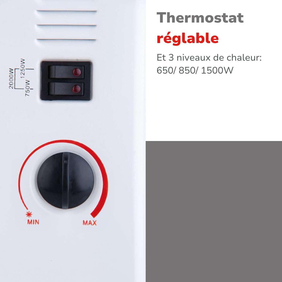 alpina Radiateur Convecteur 1500W – Chauffage Électrique à Convection Sur Pied – Chauffage Soufflant avec Thermostat Réglable – Radiateur d’Appoint Intérieur – 50 x 18 x 33 cm – Blanc