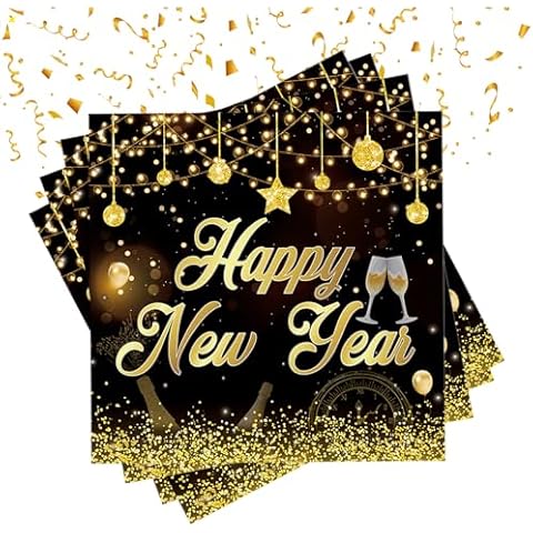 20 Pcs Black and Gold Napkins for New Year Cover