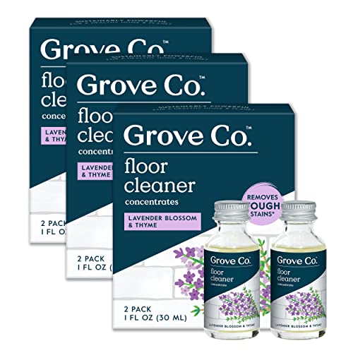 Grove Co. Floor Cleaner Refill Concentrate (6 X 1 Fl Oz) Plant-Based Household Cleaning Supplies, Ammonia & Chlorine Free, No Plastic Waste, 100% Natural Lavender & Thyme Scent, 3 X 2 Pack Refills #TOP7