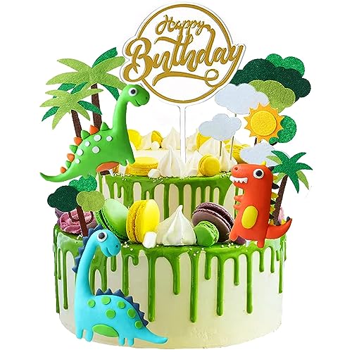 Kuchendeko Dinosaurier, 13 Stück Dschungel Tortendeko, Tortendeko Geburtstag Junge, Dinosaurier Kuchen Deko, Cake Topper für Kinder Party