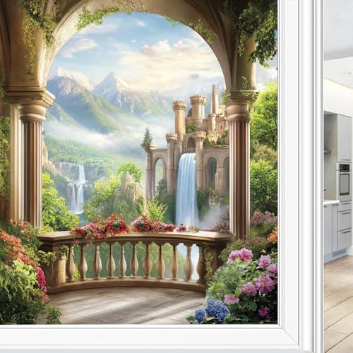 Vinilo Decorativo para Ventana Colorful Castle Waterfall 17.7x23.6 in