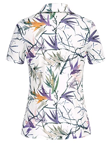 Tennis Shirts For Women Short Sleeves Lightweight Quick Dry 50+ Sun Protection Golf T-Shirts Zip-Neck Running Shirts(2Xl, Bamboo Print) #TOP2