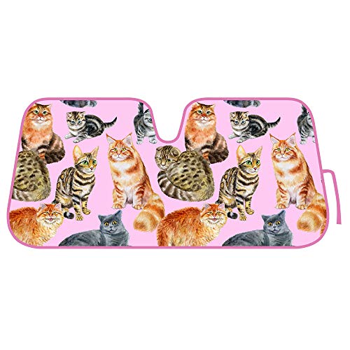 BDK AS-783 Cute Kitty Cats-Pink Front Windshield Shade-Accordion Folding Auto Sunshade for Car Truck SUV-Blocks UV Rays Sun Visor Protector-Keeps Your Vehicle Cool-58 x 28 Inch