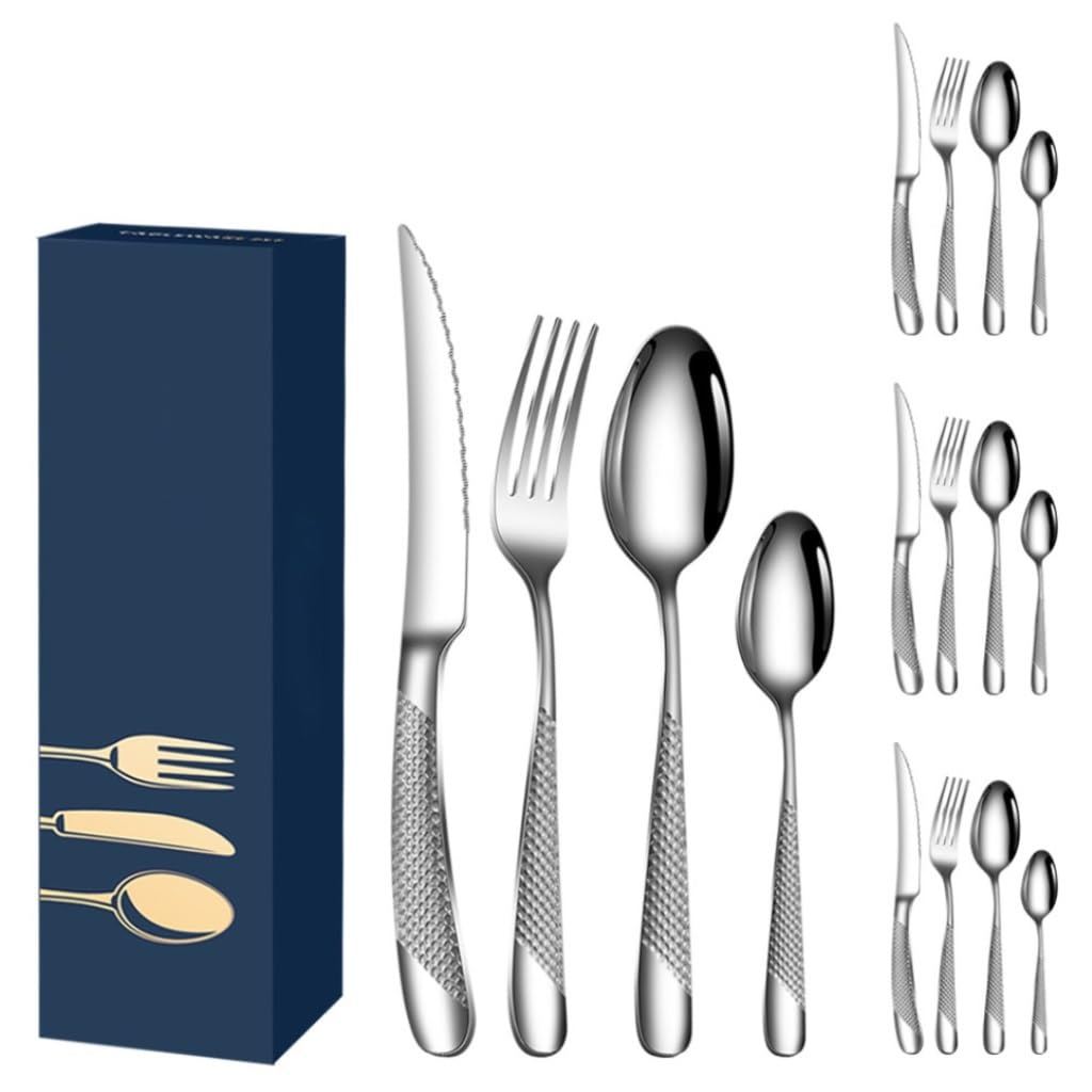 löffel 16-teiliges Set Edelstahl Messer Gabel Löffel Geschirr Set Western Steak Messer Gabel Löffel Geschirr für Haus, Küche oder Restaurant