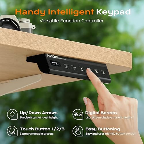 Image of iVOOMi Electric Height Adjustable Desk, 3 Memory Preset with Display, Lifts UP to 100KG, Collision Proof, Built-in Utility Holders, Sit-Standing Table for Home & Office Use, Work, Study & Gaming