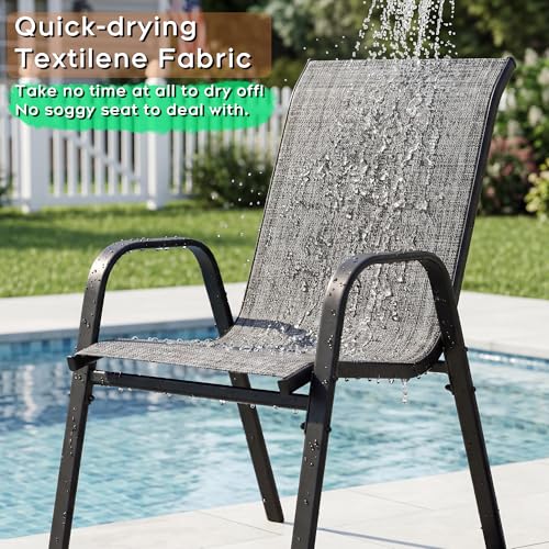 Image of Outdoor Patio Chairs Set of 8 Stackable Dining Chairs All-Weather Textilene Furniture Set for Pool Deck, Backyard, Garden