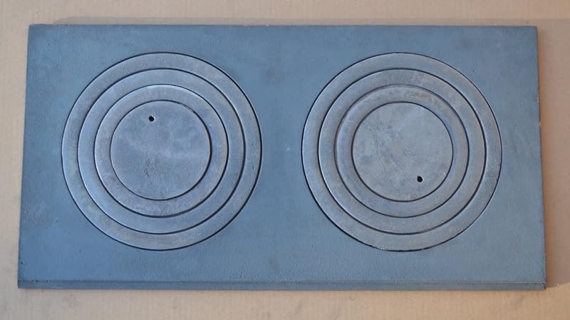 SEZAM Placa de fundición para horno con 2 agujeros, 63 x 31,5 cm, placa de carbón de hierro fundido gris