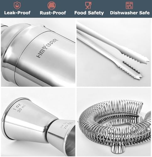 HMYBAR 22-pc Cocktail Shaker Set(24oz/700ml) | Mixology Bartender Kit | Bar Tool Set | Martini Making Set with 39-Recipe Cocktail Cards & Kit's Deco, Bamboo Stand Black Color, Silver Tools - Thumbnail 4