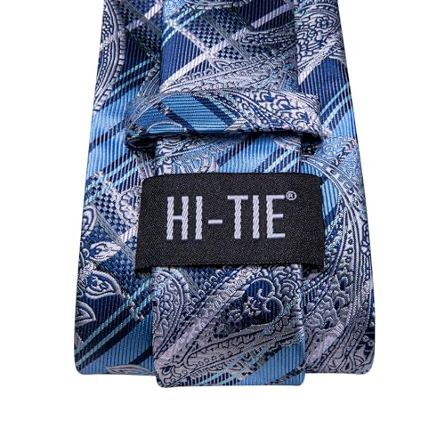 Image of Hi-Tie Men Ties Sets Silk Stripe Paisley Necktie Pocket Square Cufflinks for Business Wedding