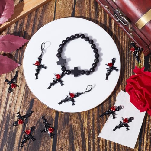 SUNNYCLUE 30pcs Rose Cross Gothic Style Black Crosses Red Rose Flower Beads Crucifix Charms for Jewellery Making DIY Earrings Necklace Supplies - Image 4