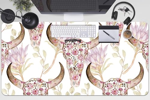 Couverture de bureau 100x50 cm en vinyle PVC imperméable motif crâne orné de fleurs