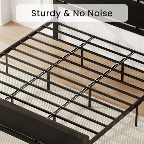 Image of LIKIMIO King Bed Frame with Headboard and Footboard, Metal Strong Supports, Easy Assembly, Noise-Free, No Box Spring Needed, Black