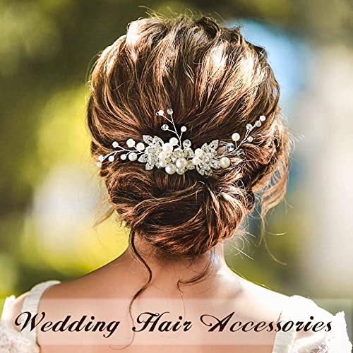 Sooshin Bridal Hair Comb Pearl Wedding Hair Accessories For Brides Crystal Wedding Headpiece For Bride And Bridesmaids Rhinestone Hair Accessory For Women And Girls (A-Silver) #TOP4