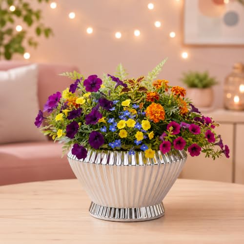 Image of Xtore Elegant Fluted Ceramic Planter with Drain Tray | Glossy White Flower Pot for Indoor Plants, Succulents & Tabletop Decor (14.5 cm x 12.5 cm)